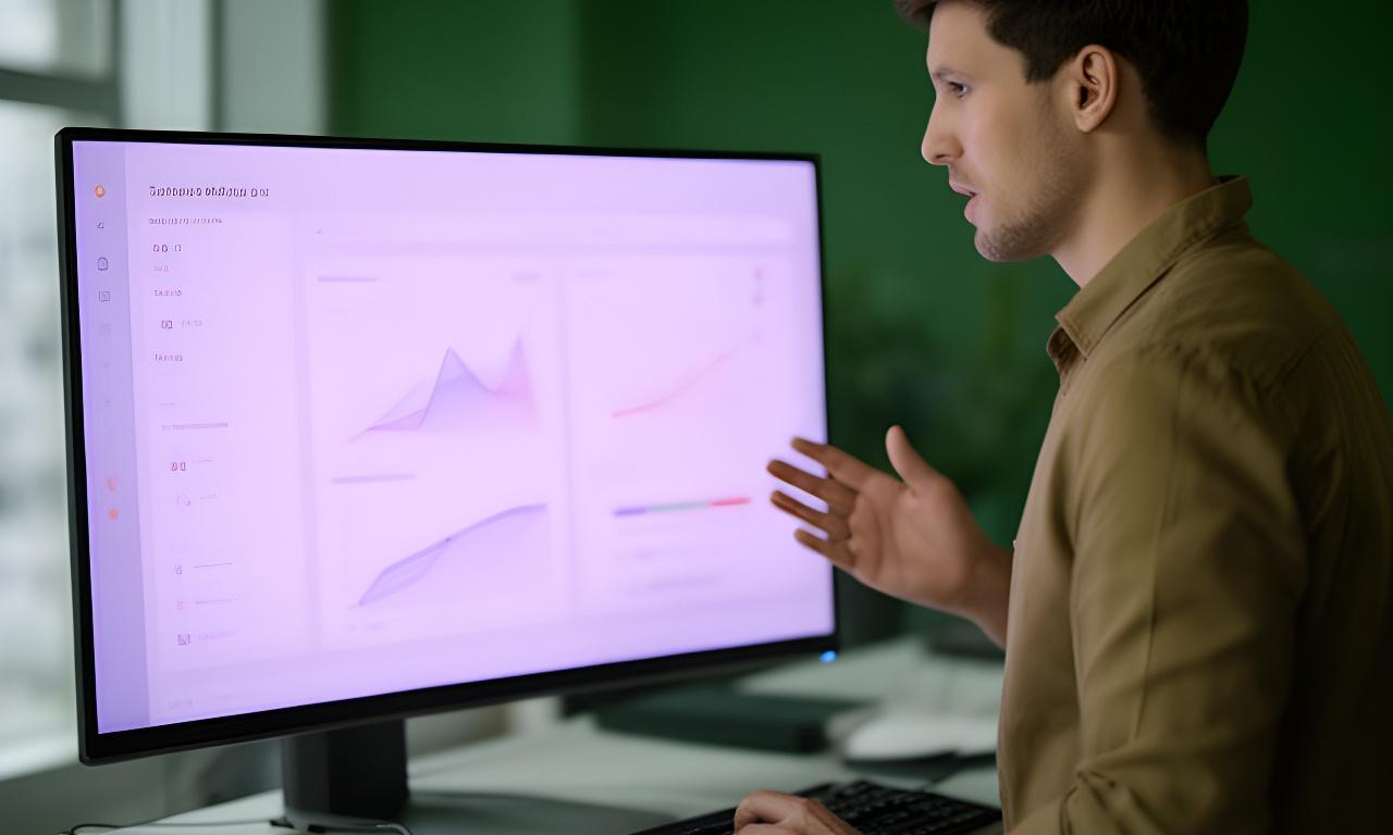 Database specialist reviewing performance dashboards on a modern office screen in Grand Junction
