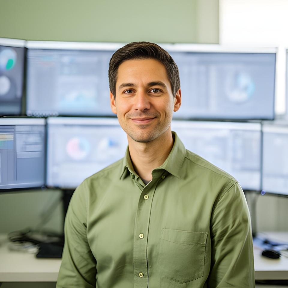 Experienced database specialist in a Grand Junction office standing beside monitors with SQL tools open